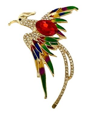 🧷Vintage-Inspired Colourful Enamel and Rhinestone Phoenix Brooch 🐦‍🔥